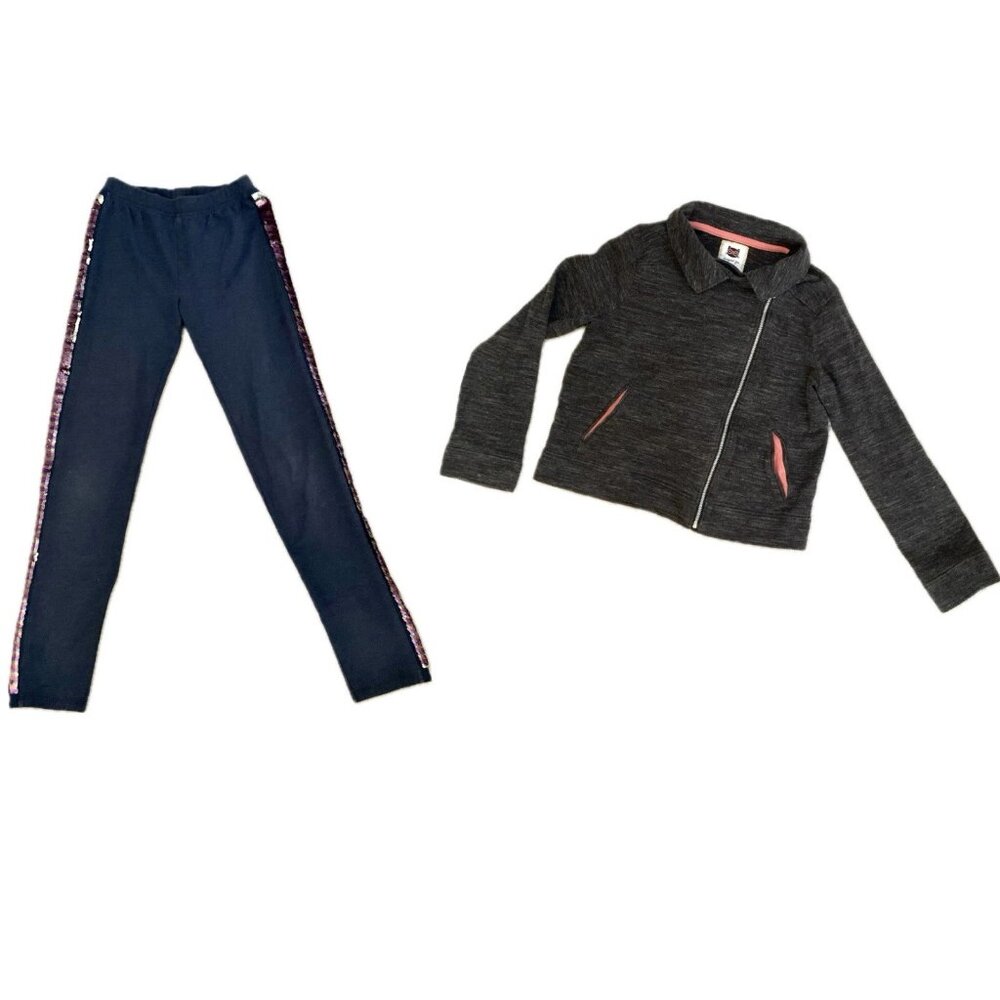 Gap Girl Pull On Legging Blue Sequin & Gymboree Pocket Zip-up Jacket Sz 12 Gray